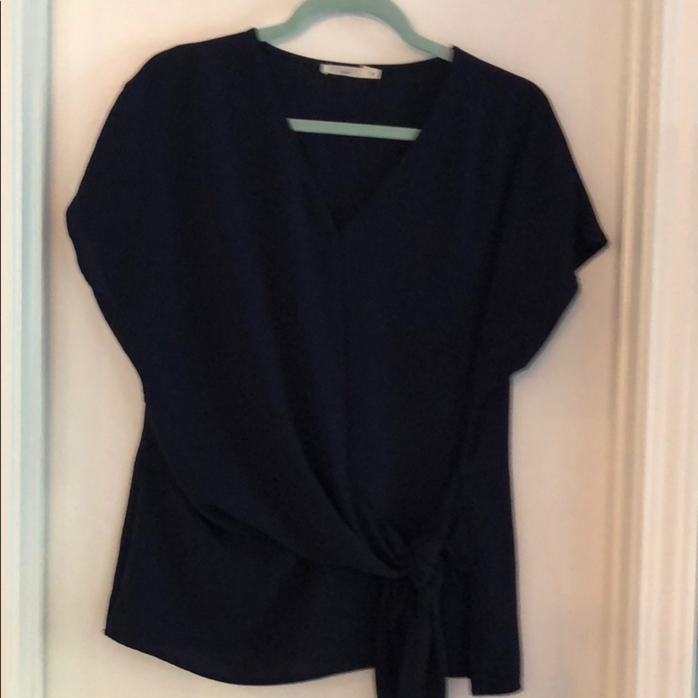Navy blue tie front blouse